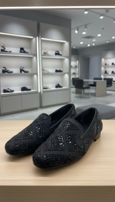 HAND MADE Black Embellished with Geometric Beading PARTY WEAR LOAFERS